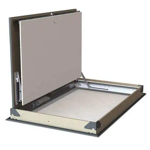 Aesthetic smoke evacuation shutter for ceiling mounting.