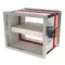 Rectangular smoke evacuation damper for installation in a wall.